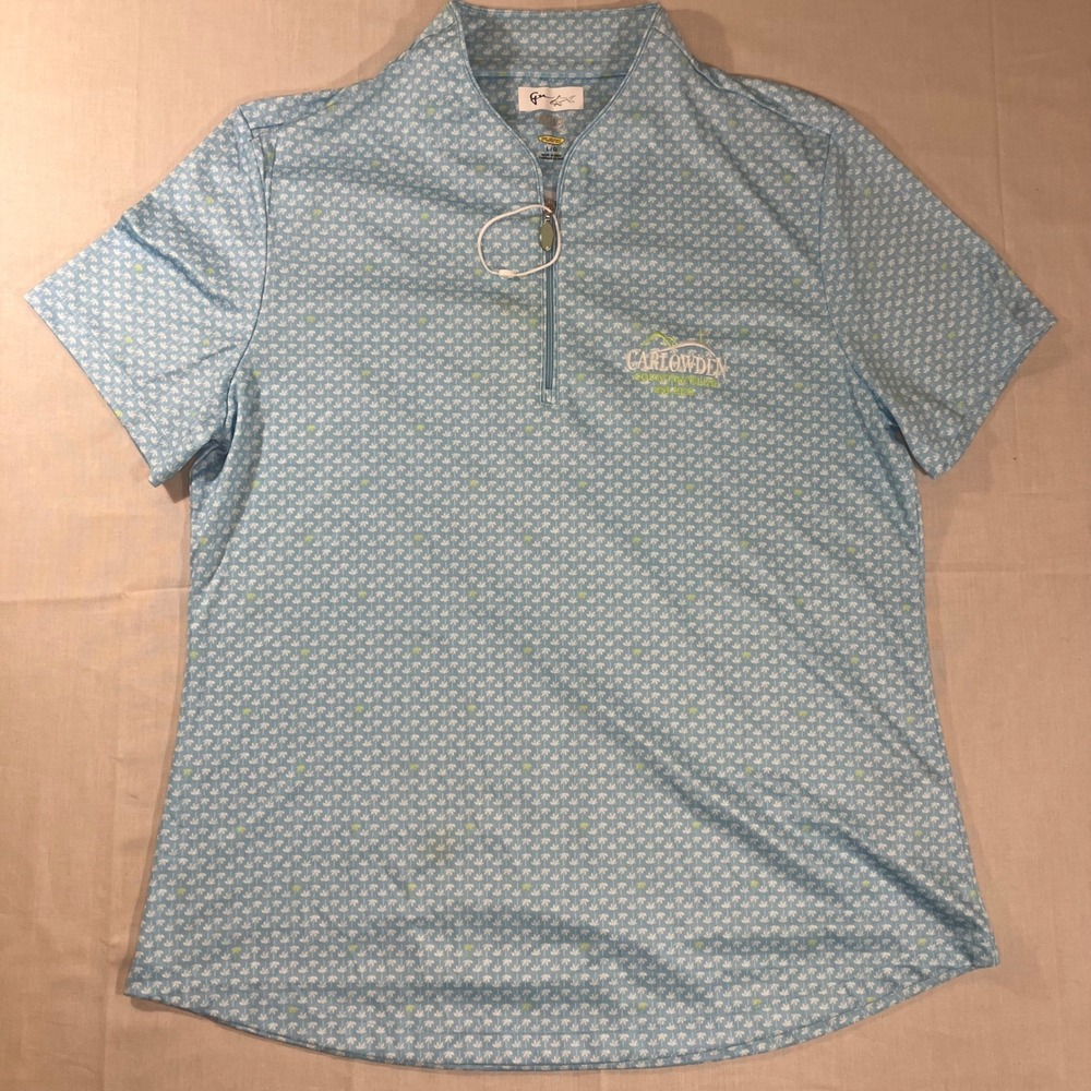 Greg Norman Play Dry Womens Blue Palm Tree Quarter Zip Golf Polo Shirt Large